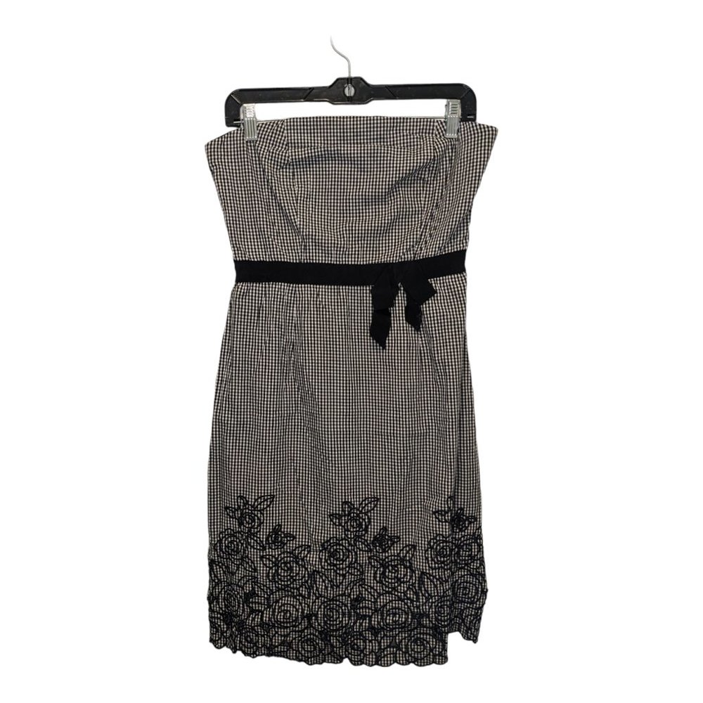 Alexandra Bartlett Women's Strapless Dress Black & White Floral Checkered Size 8